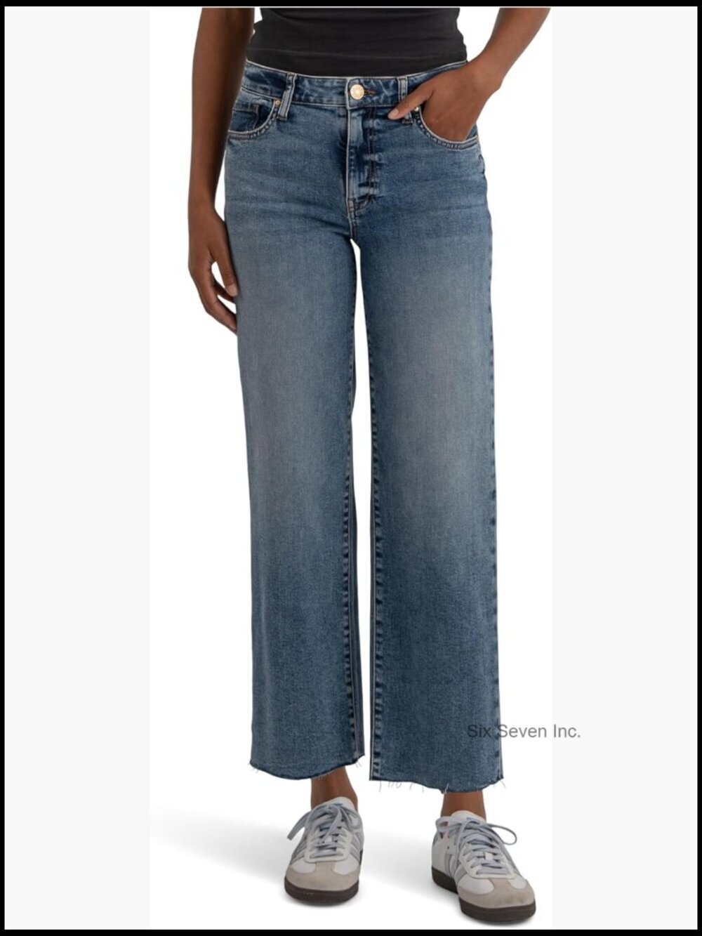 High-Rise Wide Leg Jeans with Raw Hem